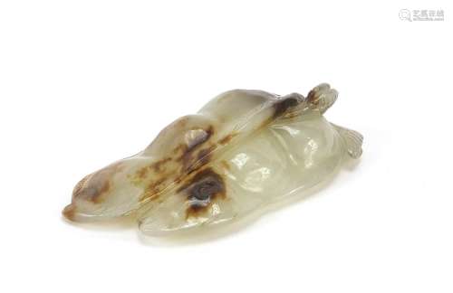 Good Chinese white and russet jade carving of two beans, 5.5...