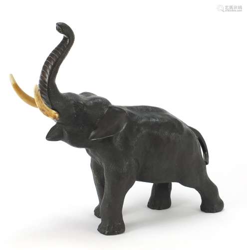 Large Japanese Meiji period patinated bronze elephant with i...