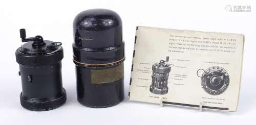 Vintage Curta calculator with instructions, serial number 51...