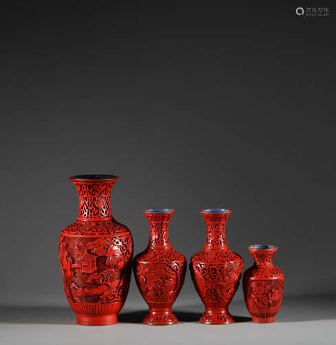 Combination of carved lacquer flower bottles in Qing Dynasty