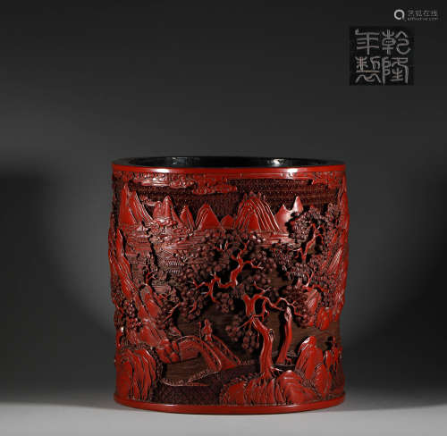 The story pen holder of the red figure in Qing Dynasty