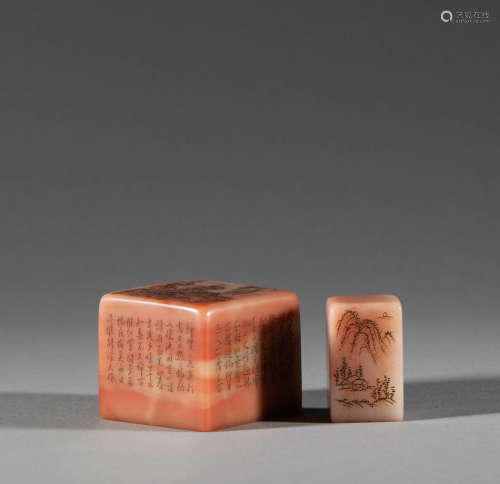 A pair of Furong stone seals in Qing Dynasty