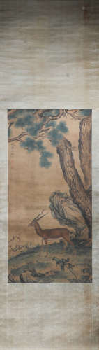 Chinese ink painting (Shen Quan) silk vertical scroll