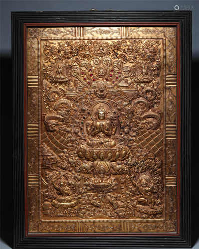 Bronze gilt Buddha board painting in Qing Dynasty