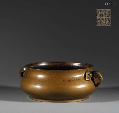 Bronze double ear censer in Qing Dynasty