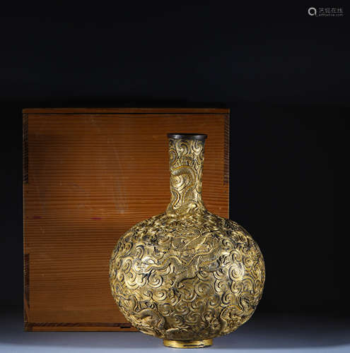 Bronze gilded dragon shaped celestial sphere vase in Qing Dy...