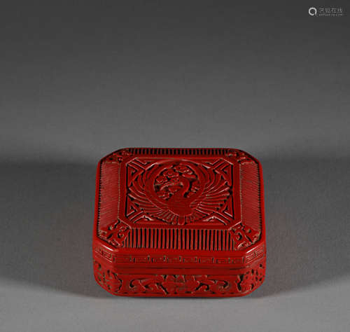 Qing Dynasty carved lacquer phoenix pattern ink box