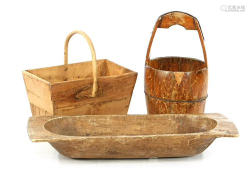 3 wooden buckets