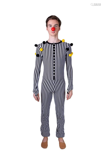 Black and white striped clown costume with black /