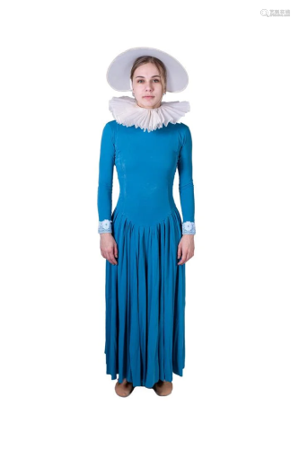 Blue dress with white collar and cotton cap