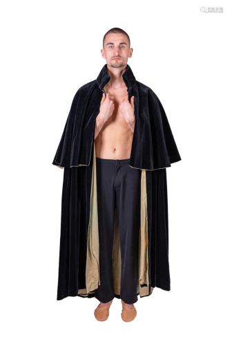 Black velvet cape with sand colored lining