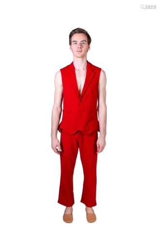 Red men's suit (waistcoat with scalloped trim,