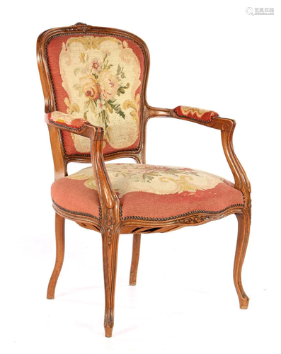 Decorated walnut Louis Quinze style armchair