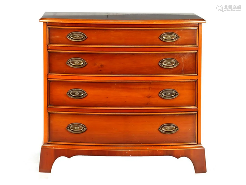 Yew veneer 4-drawer chest of drawers with trim inlay