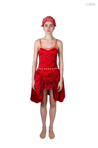 Red dress with bathing cap. Costume from the ballet