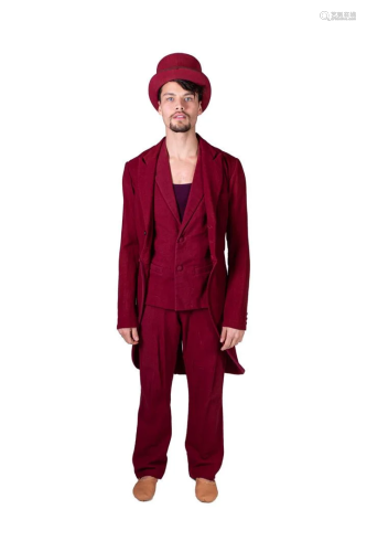 Red men's suit (jacket, waistcoat, trousers) and top