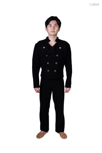 3 black wool uniform jackets with copper buttons