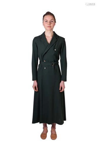 Long men's coat with green belt. Costume from celebrAGE