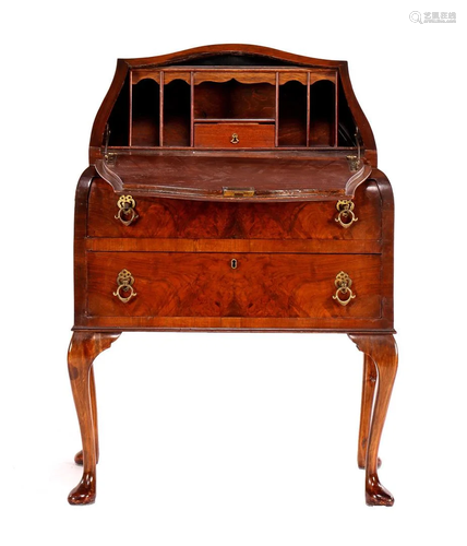 Walnut veneer secretaire with nesting behind flap