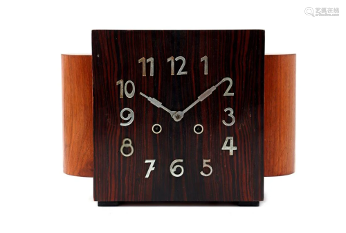 Art Deco mantel clock in walnut and coromandy veneer