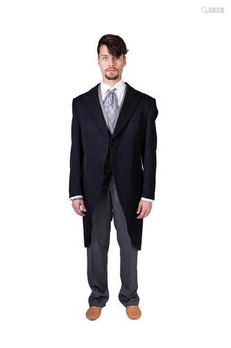 8 x Black tailcoat & gray striped trousers