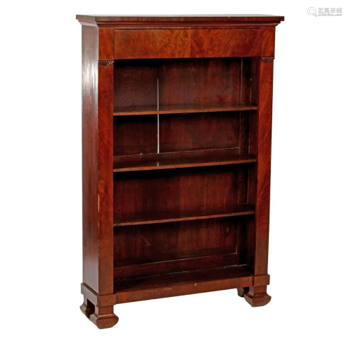 Mahogany veneer on oak open bookcase with drawer at the