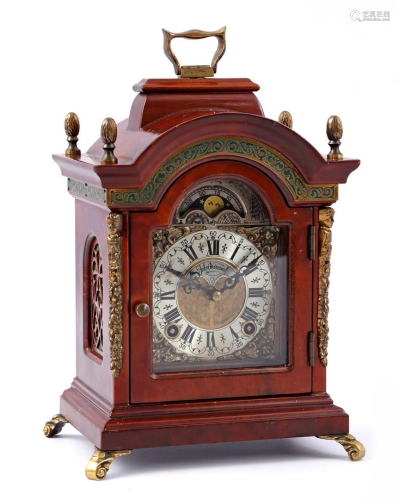 Table clock with moon phase in burr walnut veneer case