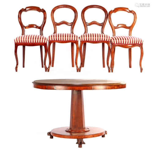 Round mahogany dining room table on column leg