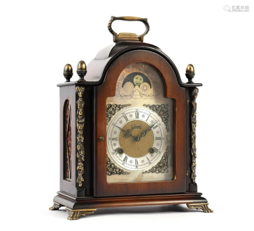 Gewes table clock with moon phase, in walnut case