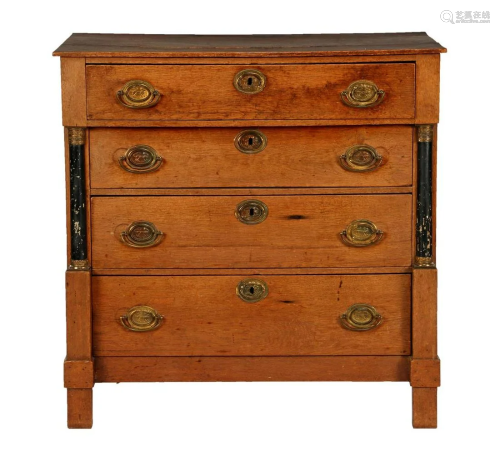 Oak 4-drawer chest of drawers with half-full blackened