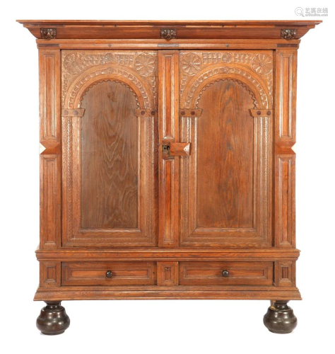Solid oak 2-door gate cabinet with rosewood veneer