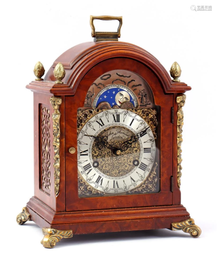 Table clock with moon phase in burr walnut veneer case