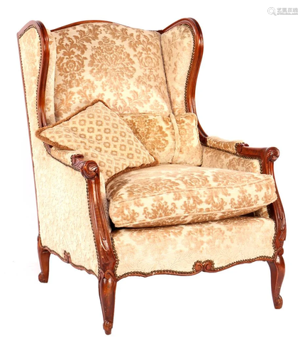 Walnut wing chair