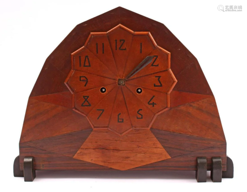 Oak Art Deco mantel clock with Jacq's address on the