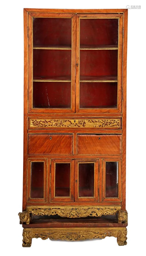 Chinese rosewood cabinet with 4 glazed doors