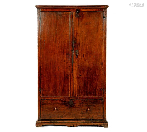 Oak 2-door cabinet with straight profiled hood and