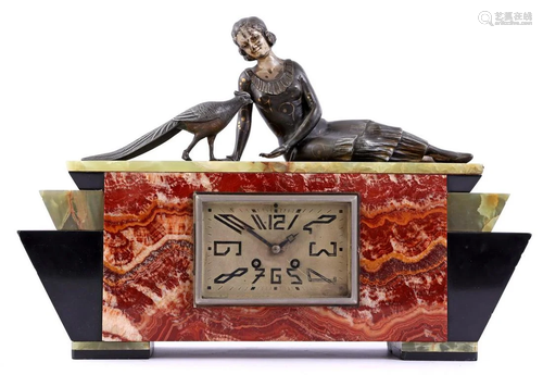 Art Deco marble with onyx mantel clock with zamak