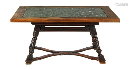 Wooden table with base with cross-leg connection