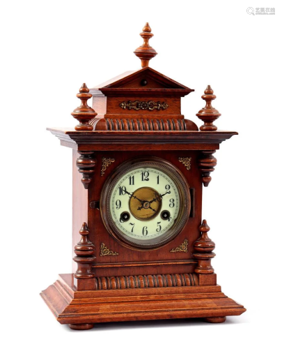 German table clock in walnut case