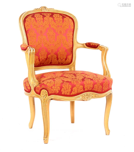 Cream lacquered Louis Quinze style armchair