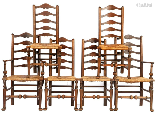 4 oak chairs and 2 ditto armchairs