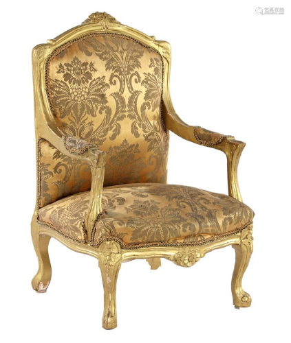 Classic armchair for a child, gold-colored frame