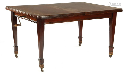 English walnut dining room table with inlaid piping