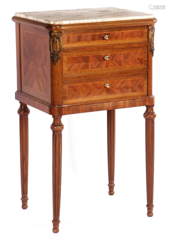 Walnut veneer 2-drawer cabinet with marble top