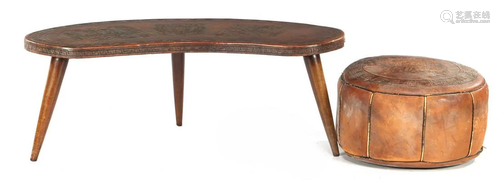 Kidney-shaped table with leather covered top