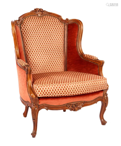Walnut bergere with stitching and pink upholstery