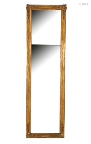 19th century 2-part mirror in gold-colored edited frame