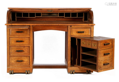 Art Deco demountable oak roller shutter desk