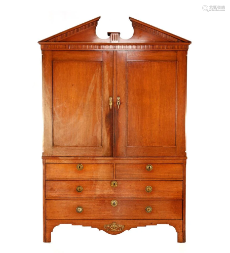 Oak cabinet with tympanum shade, early 19th century