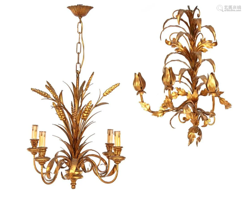 Copper-colored metal 3-light ears of corn hanging lamp